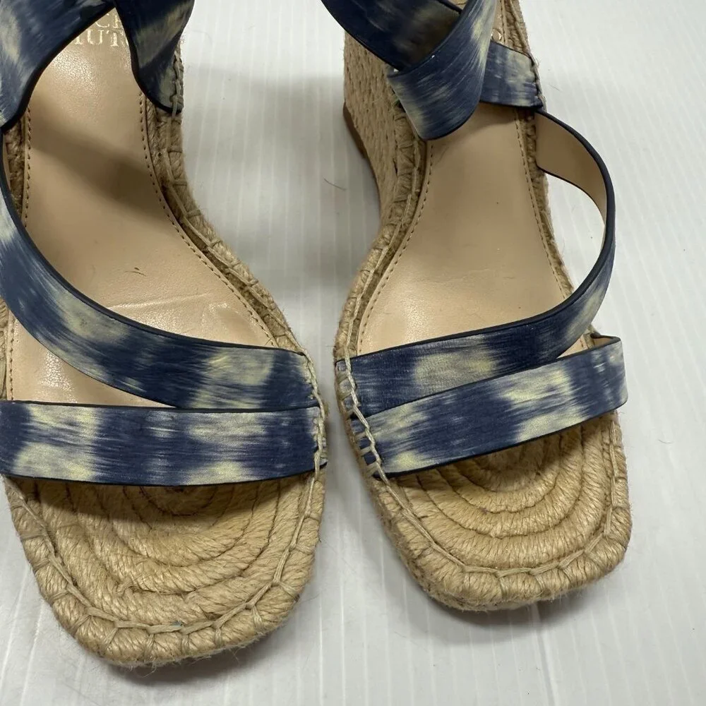 Vince Camuto Espadrille Wedge Sandals Blue Watercolor Leather Ankle Strap 6